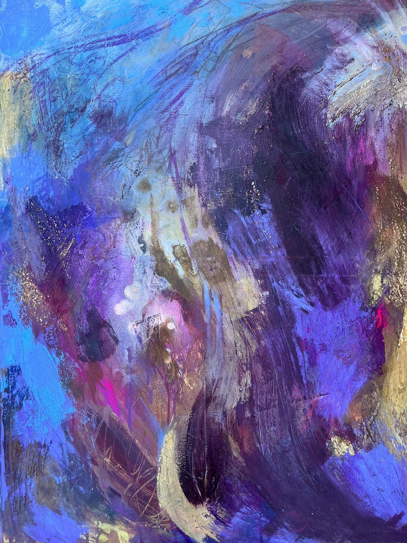 Abstract schilderij in diep blauw en paars